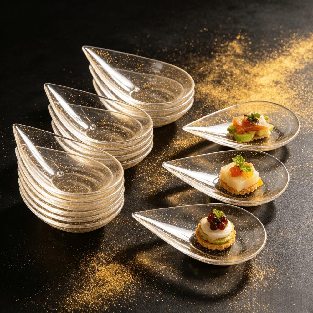 50PCS With Glitter Tear Drop Dessert Tasting Spoon Crush-resistant Dessert Dish Ice Cream Cup Hotel