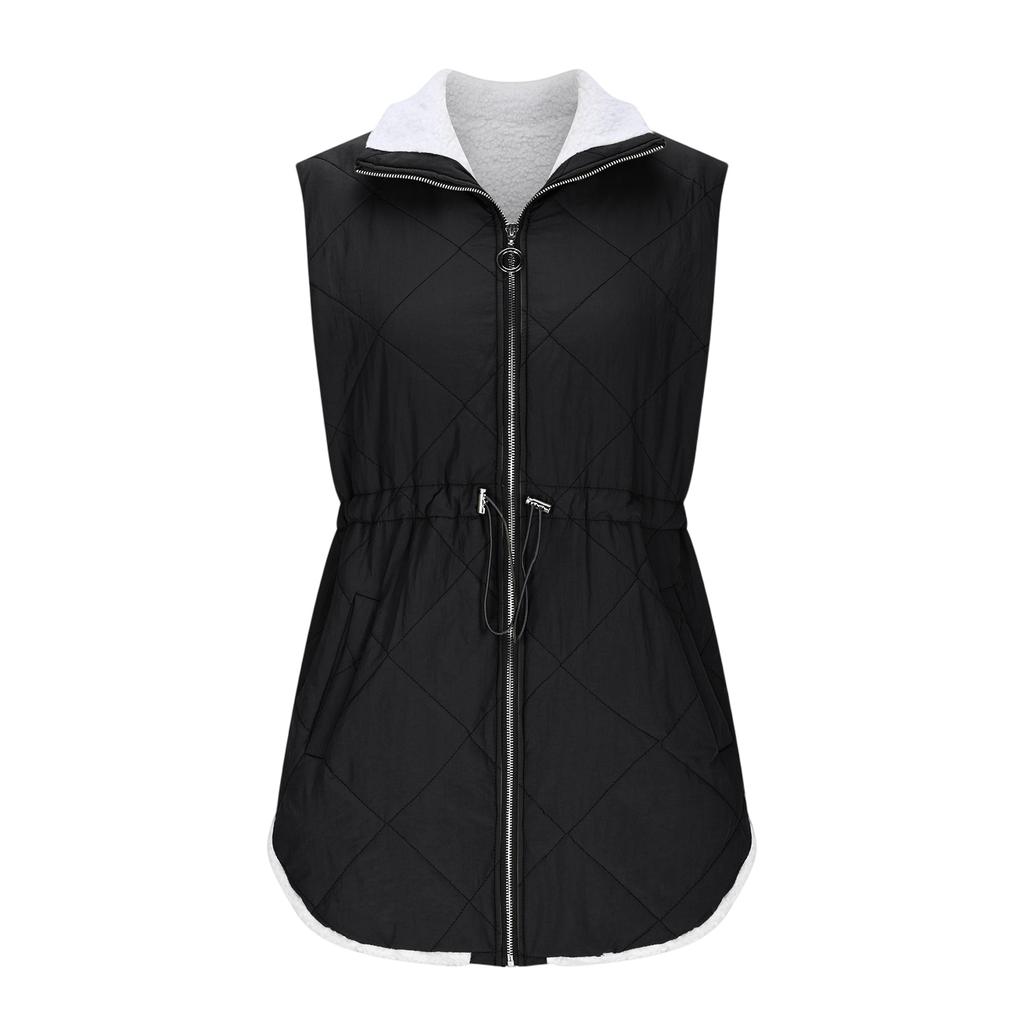 Women's Long Vest Plain Sleeveless Winter Vest Outwear Jacket Lightweight Warm Coat Outerwear