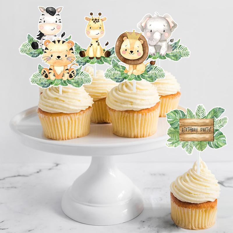 Jungle Animal Cupcake Decoration Cartoon Elephant Lion Giraffe Cake Decoration Wildlife Park Wild One Birthday Party Supplies