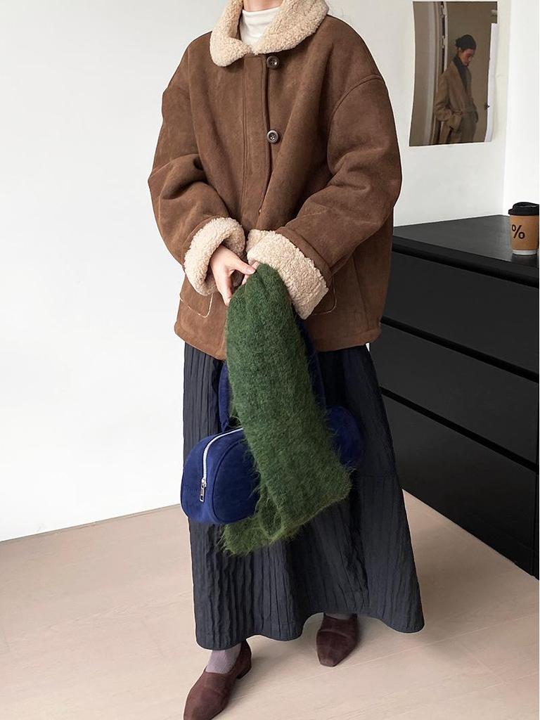 Winter Hot Cocoa Retro Suede Fur Coat - Women's Warm Top 6002