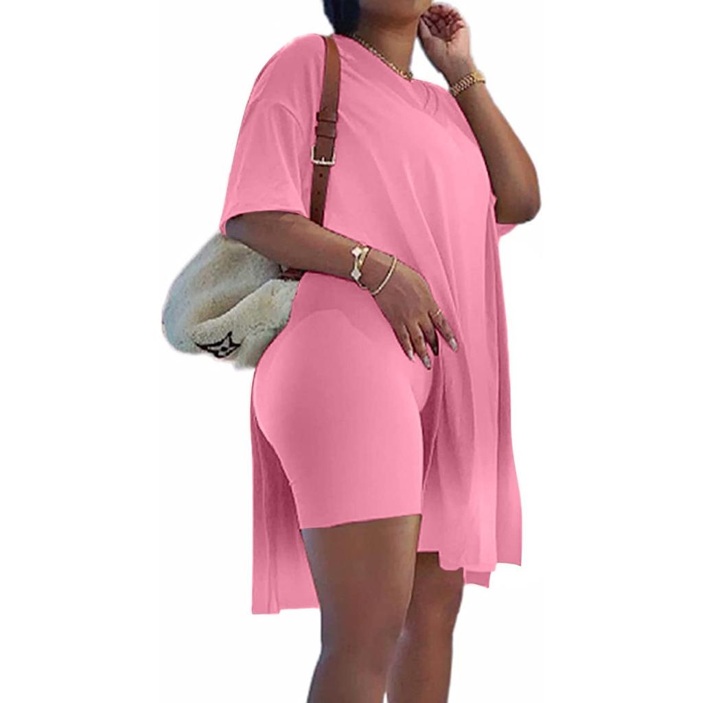 Женская туника больших размеров с короткими рукавами и боковыми разрезами и узкие шорты, комплект спортивной одежды из 2 предметов