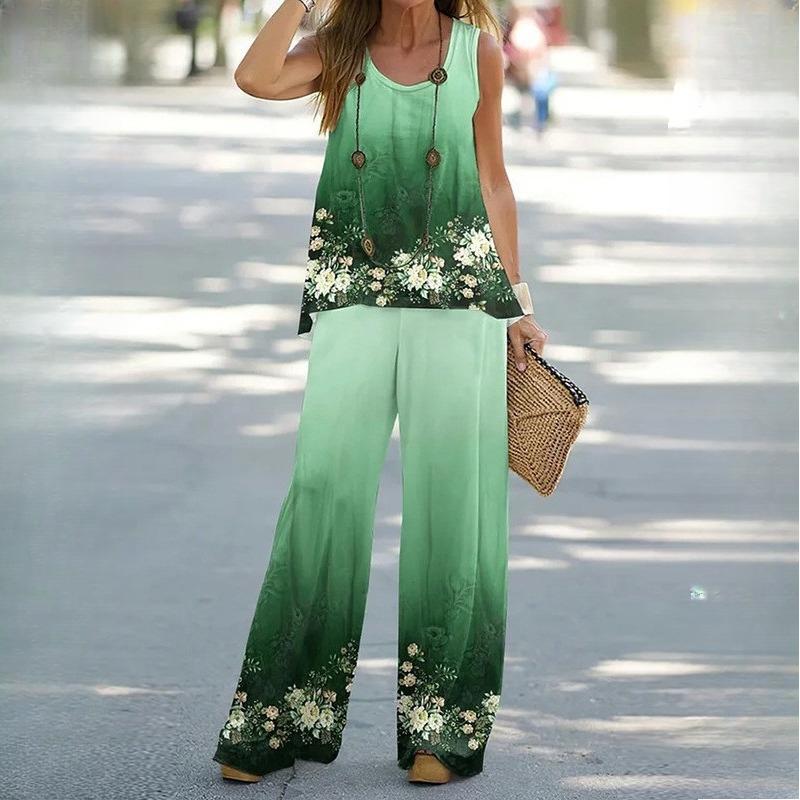 BITCED Женский повседневный топ из двух частей с принтом и брюками на резинке на талии, женский костюм