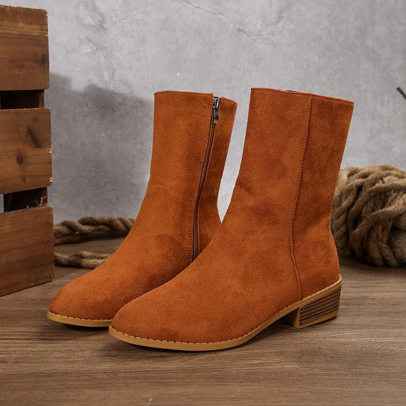New Pointed Martin Boots Fashion Mid Tube Side Zipper Suede Large Size Thick Heel Fashion Boots