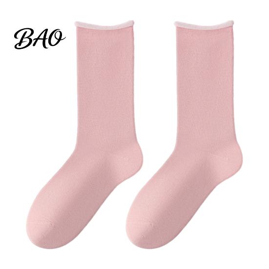 Loose Cuff Crew Socks Women Mid-Length Socks, Casual Mittens, Comfortable Stretchy Calf Friendly Breathable Solid Color for Autumn Winter Daily