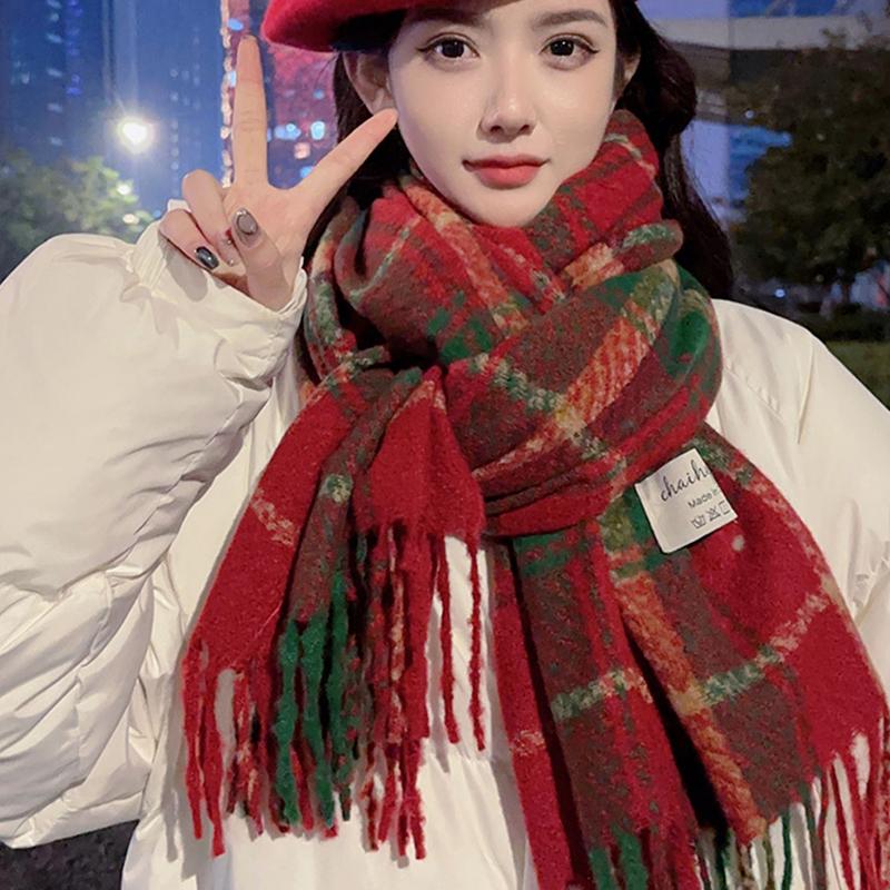 Осень И Зима Новый Клетчатый Шарф Для Женщин Корейский Стиль Универсальная Шаль Теплый Рождественский Шерстяной Шарф На Шею