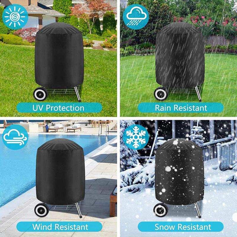 1 шт. Защита для гриля, Чехол для гриля для барбекю на открытом воздухе, Школьный, Круглый, Кемпинг, Ткань Оксфорд, Сверхпрочный, Черный, Кухня