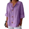 Women's Fashion Casual V-Neck Buttoned Seven Sleeve Cotton Linen Top