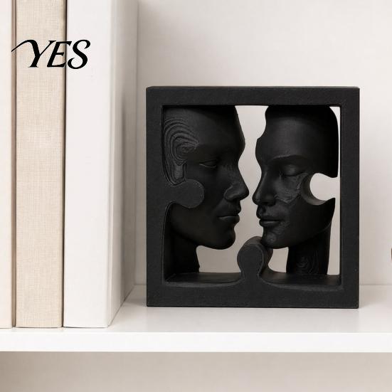 Статуя человеческого лица, 3D-печать, двойная скульптура, современное абстрактное боковое украшение, скульптура, художественная матовая черная, для украшения стола