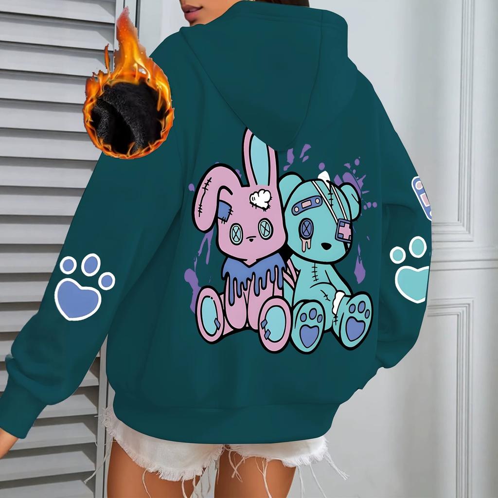 Men's personalized hooded jacket loose cartoon rabbit print sweater