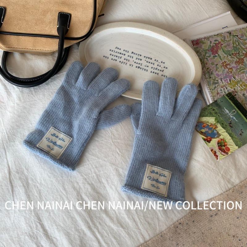 Перчатки без пальцев из смесовой кроличьей шерсти, синие, однотонные, свежие женские корейские осенне-зимние теплые перчатки без пальцев