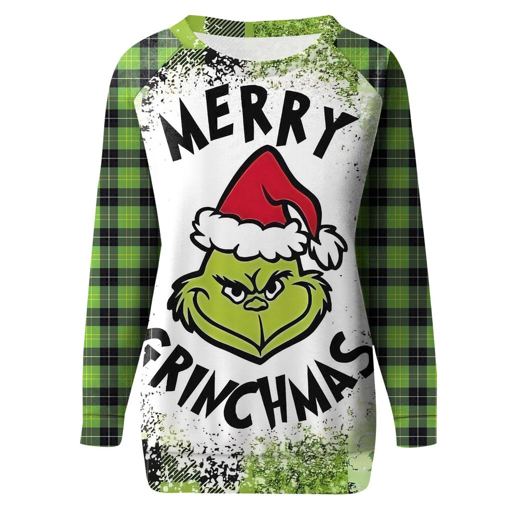 Женская модная повседневная толстовка с круглым вырезом и длинным рукавом с рождественским принтом и рукавом реглан