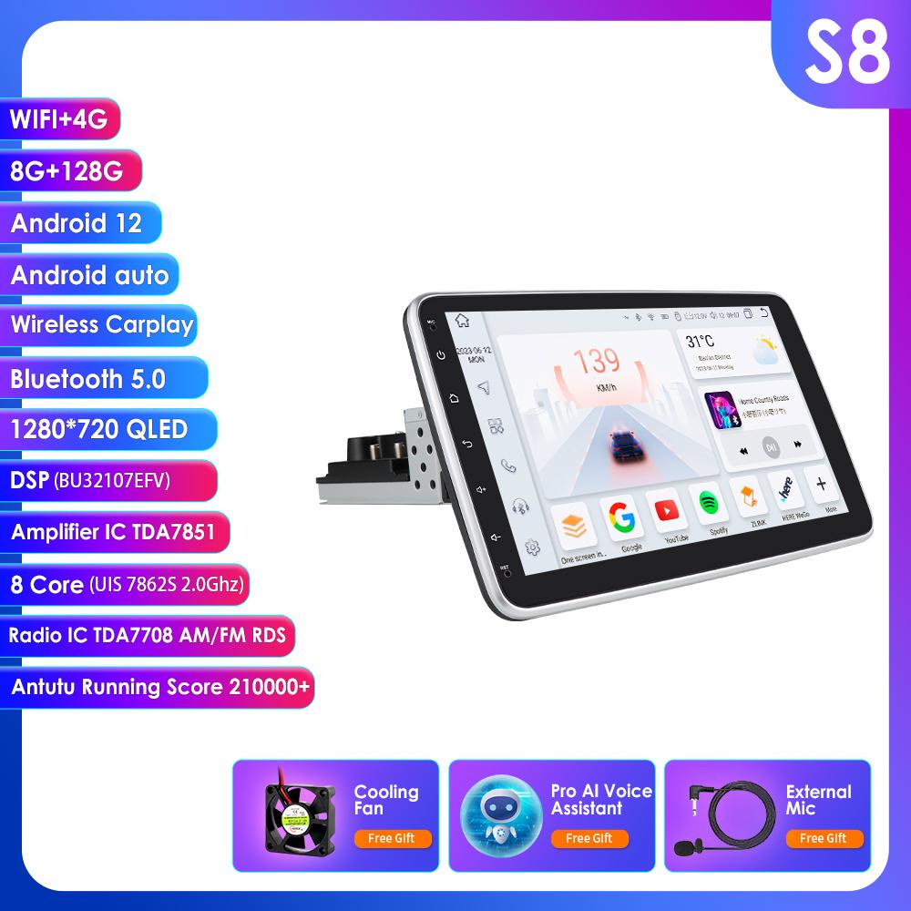 Автомобильный мультимедийный плеер Hizpo Поворотный 1 Din Android 13 Автомагнитола GPS Навигационный плеер