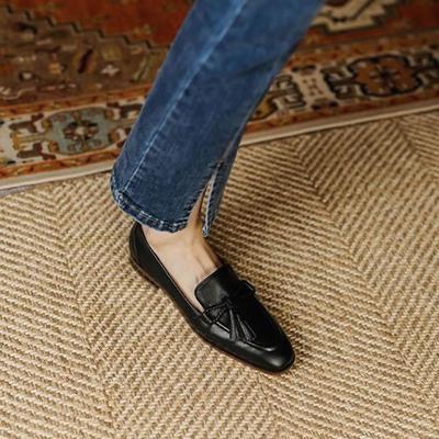 Женские лоферы в ретро британском стиле с квадратным носком, обувь 2025 года, летний новый стиль, с кисточками, удобные одинарные туфли, женская коричневая обувь