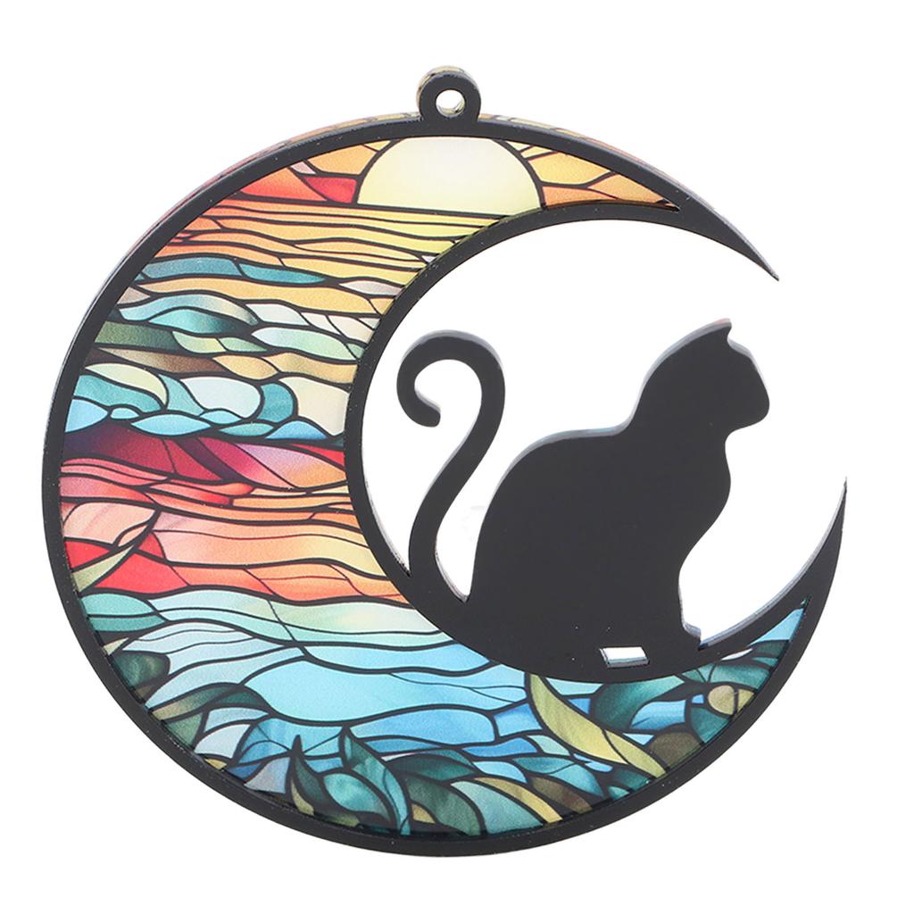 Витражное окно с изображением ловца солнца в виде кошки, подвесное украшение из цветного акрилового стекла с УФ-печатью