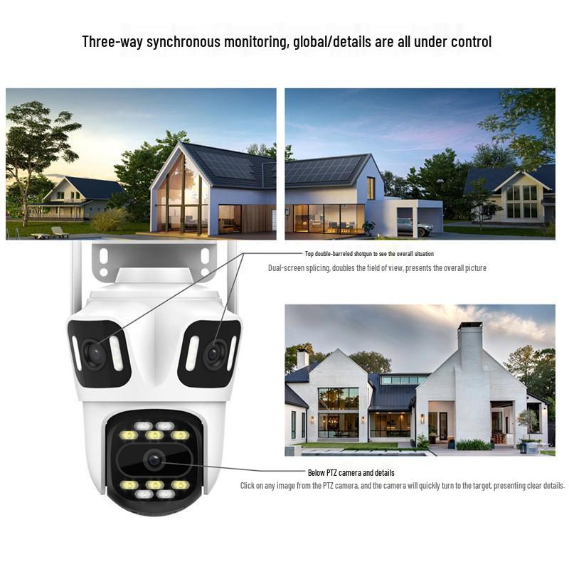 Ультра-четкая беспроводная уличная панорамная камера с ночным видением и трехэкранным мониторингом