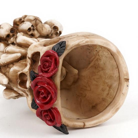 yangyizhi Hear No Evil, Speak See Evil Skull Vase, Resin Ornament with Rose Decor, Halloween Gothic Skeleton Display for Shelf Desk Altar, Horror