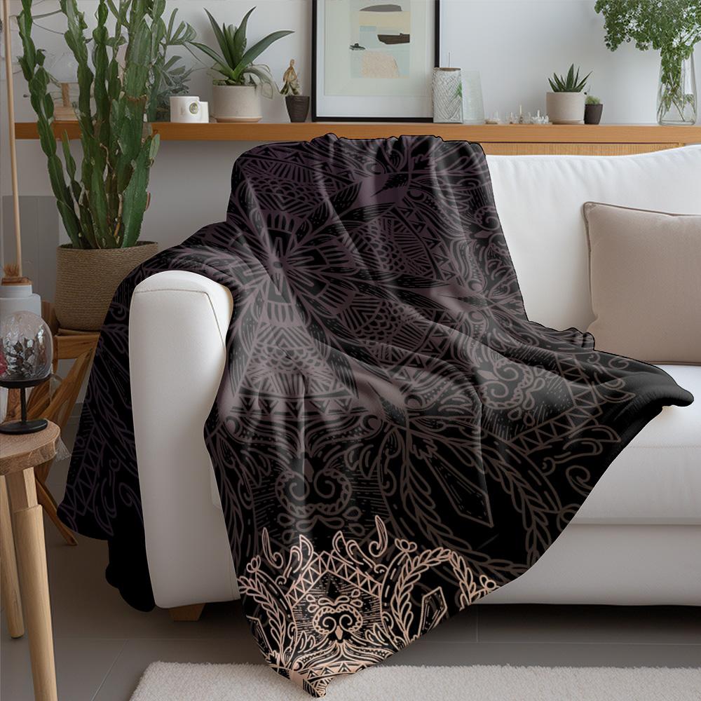Black Gray Floral Gradient Fleece Blanket for Women Girls Sofa Bed Throw Decorative Throw Blanket