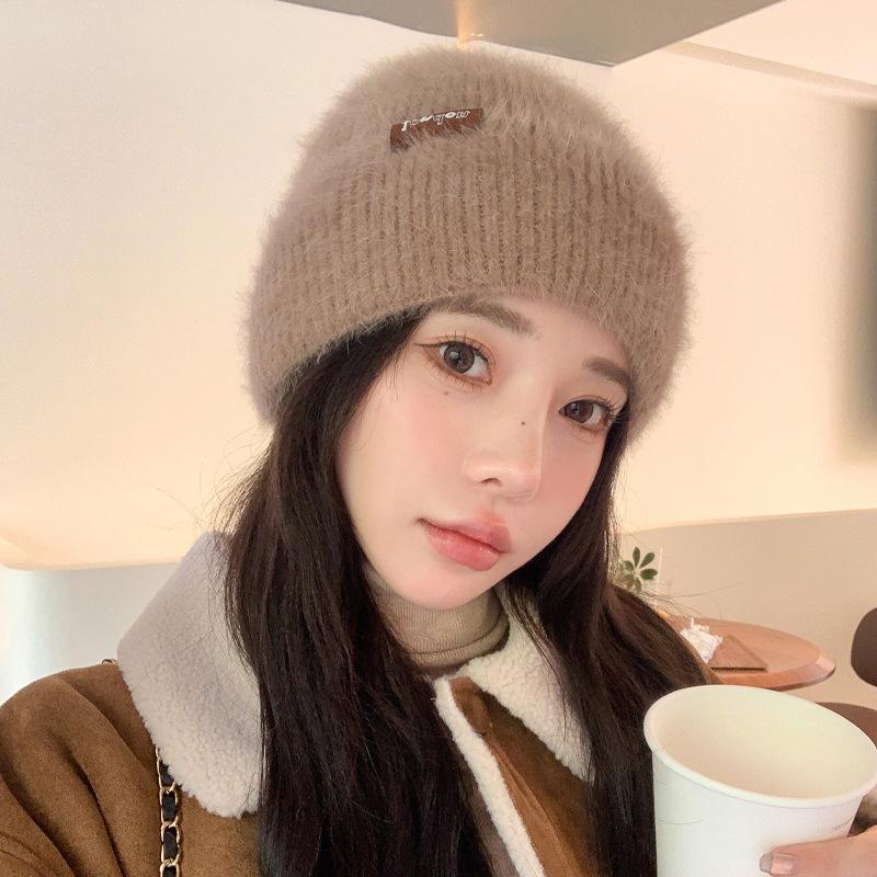 Осенне-зимние шапки женские вязаные шерстяные шапки однотонные универсальные зимние теплые шапки-пуловер прилив