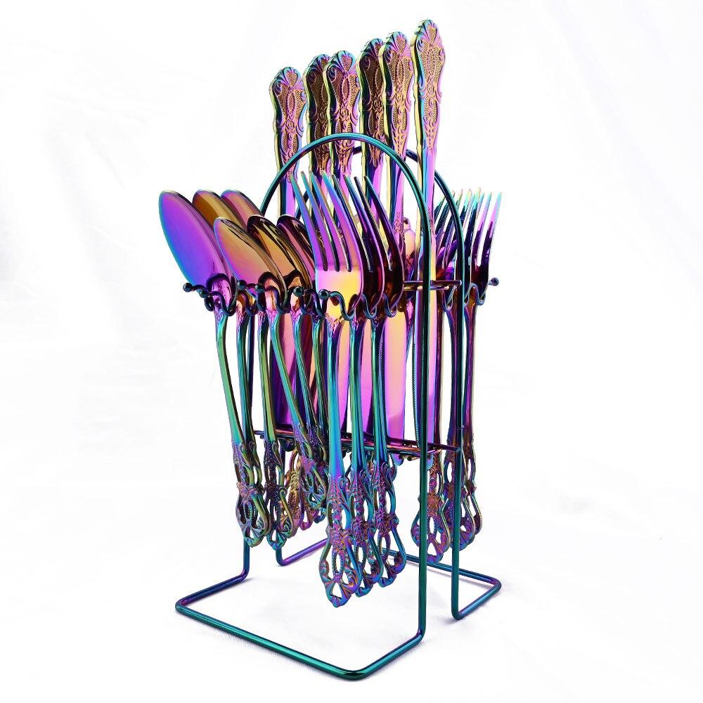 6 шт./24 шт., набор столовых приборов Rainbow Western, набор столовых приборов из нержавеющей стали, нож, вилка, кофейная ложка, набор посуды с роскошной стойкой для хранения