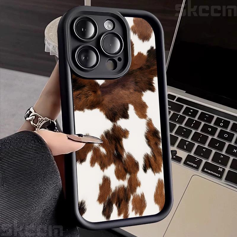 Винтажный чехол для телефона с рисунком под коричневую коровью кожу для iPhone 16 Pro Max 15 14 13 12 11 16E 7 8 Plus X XS XR Матовый ударопрочный мягкий чехол
