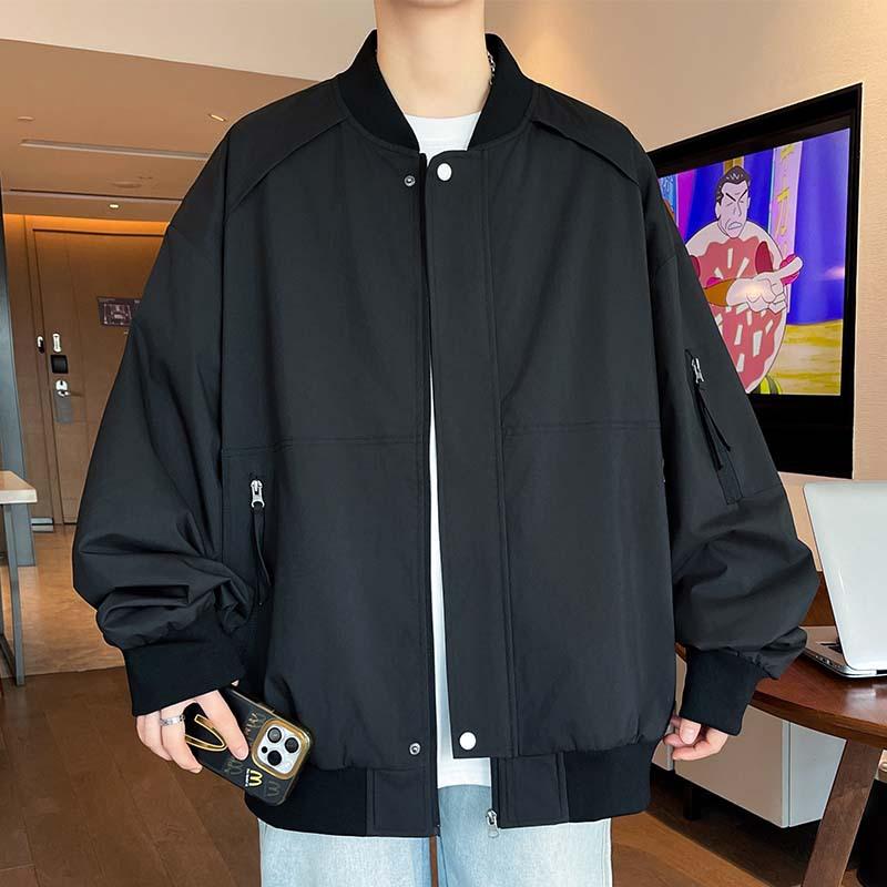 Flight Jacket Jacket Men's Baseball Uniform Student High Sense Solid Color Zipper Pocket Early Autumn Outer Wear Tooling Top