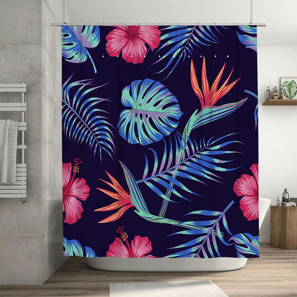 Яркий Цветочный Набор Штор для Душа 180x240 см Розовый Синий Зеленый Оранжевый Листья Гибискус Узор Декор для Ванной Комнаты Доступны Различные Цвета