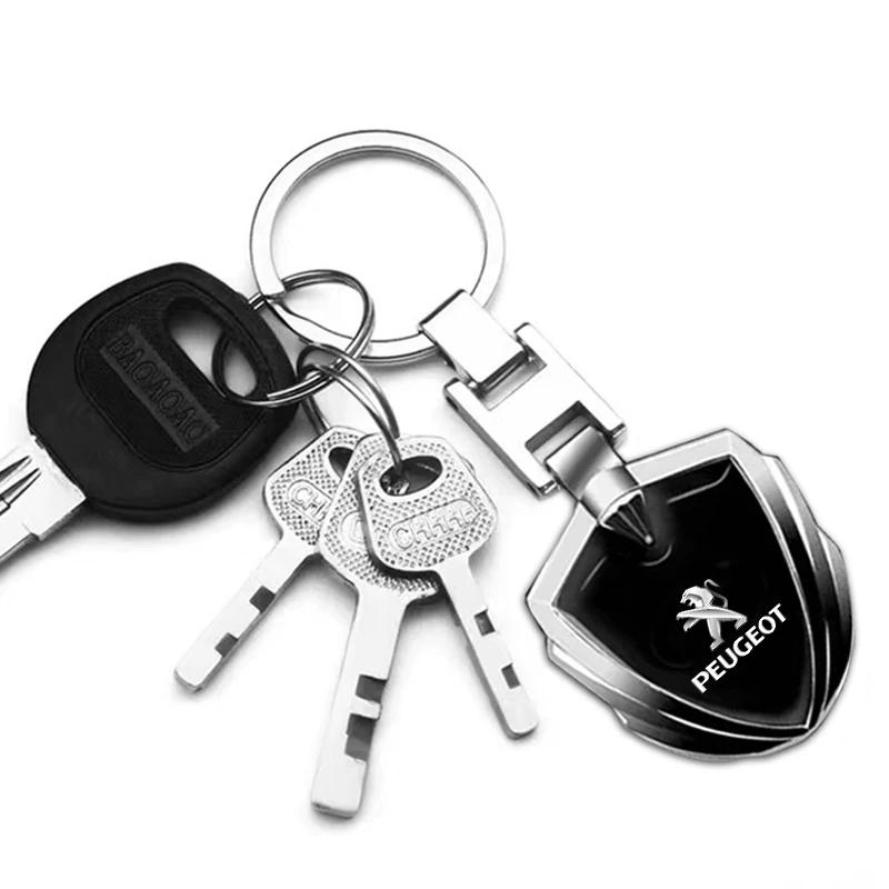 For Peugeot Car Emblem Stying Metal Key Rings Shield Shaped Keychain For Peugeot 407 508 2008 5008 307 308 3008 206 207 208 107