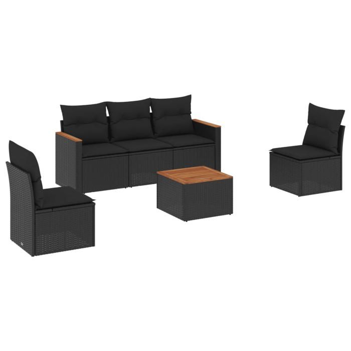 VidaXL Salon de Jardin avec Coussins 6 pcs, Canapés de Terrasse, Ensemble de Meubles de Patio, Mobilier d'Extérieur, Noir 3225852