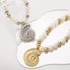 Tooxika Exaggerated Hollowed Out Conch Pendant Necklace Fashion Round Beads Mixed Colour Imitation Pearl Necklace
