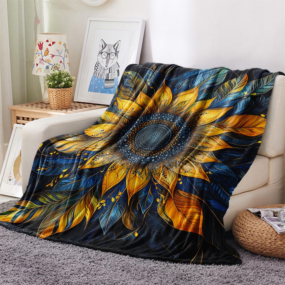 Sunflower Print Flannel Blanket, High quality Comfortable for All Seasons, Home Decor, Warmth and Comfort, Perfect for Christmas Gifts