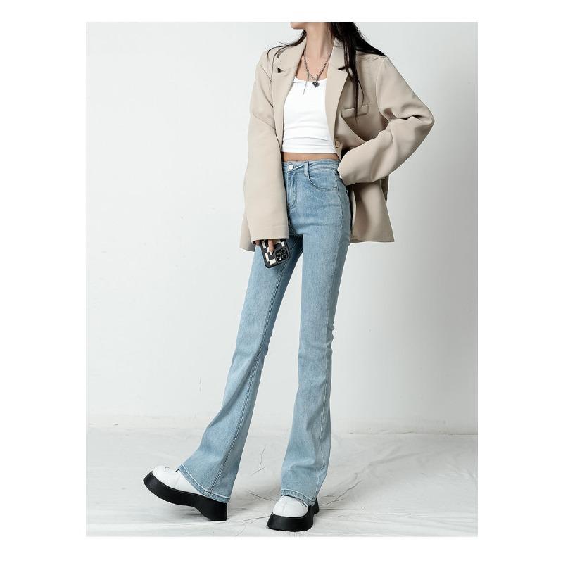 Микроджинсы женские весенне-осенние брюки-клеш с высокой талией длинные брюки джинсовые джинсы