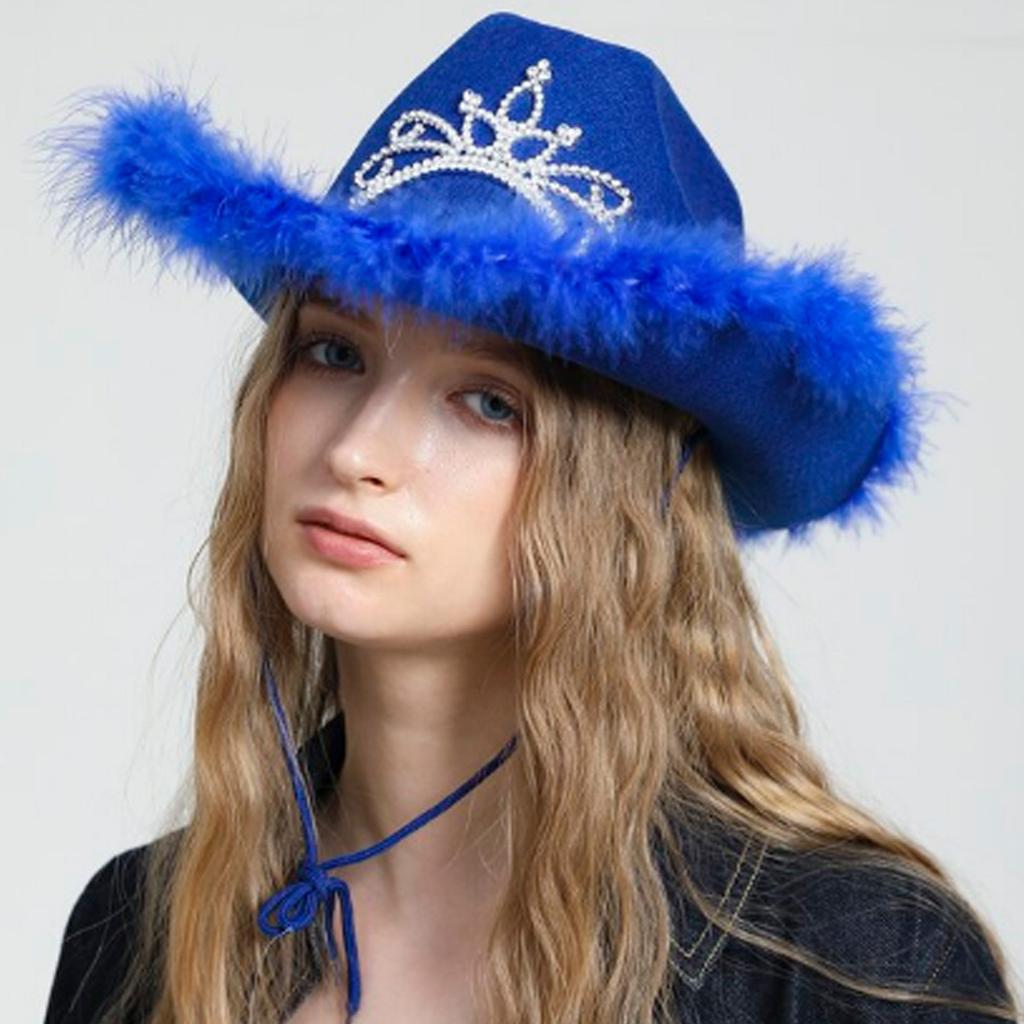 Винтажная светодиодная ковбойская шляпа с перьями на полях и стразами на тулье, женская фетровая шляпа с мишурой в западном стиле, шляпа для ковбоев