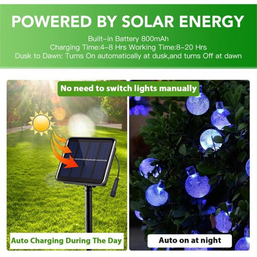 Crystal Beads Solar Lights String LED Bubble Balls Christmas Holiday Colored Lights Outdoor Camping Patio Decoration Lights