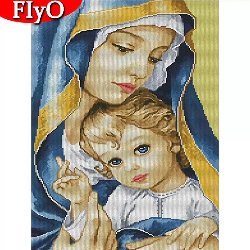 Полный дрель Алмазная картина Религиозная Мадонна Детские горный хрусталь Набор Алмазная вышивка Религиозный декор для рукоделия для дома