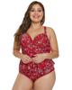 Azura Exchange Red Print Moulded Cups Peplum Plus Size Bikini