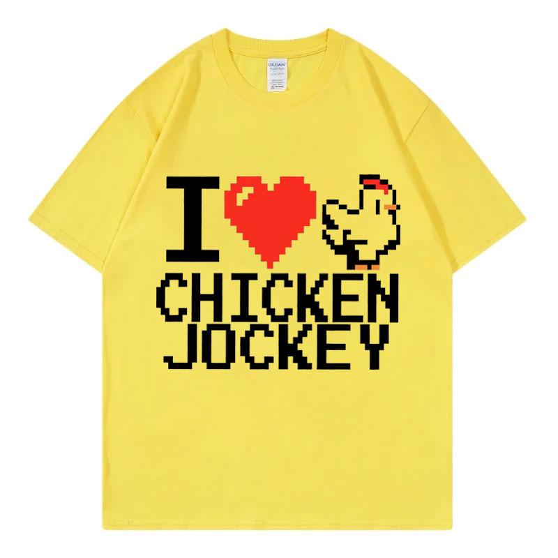 Смешная футболка с принтом I Love Chicken Jockey Харадзюку Игры Мультфильм Летняя футболка Мужская Женская Повседневная с коротким рукавом