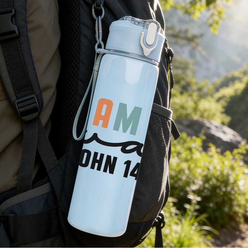 1PC I Am The Way John Text Letter 750ml Color Plastic Sports Water Bottle Leakproof Flip Straw Lid Suitable for Sports Office Home Use