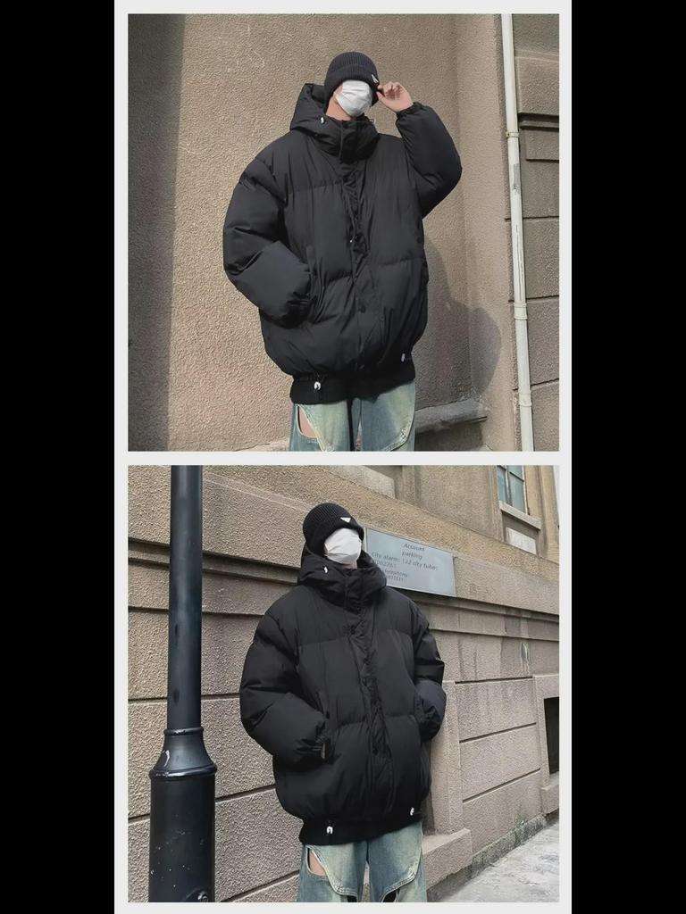 Trendy American-Style Winter Quilted Hooded Cotton Jacket for Men and Women - Windproof, Casual, All-Match Coat.