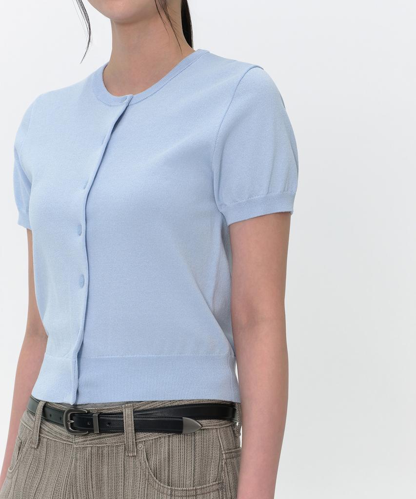MUSINSA STANDARD WOMAN Women'S Essential Round Neck Short Sleeve Cardigan [Sky Blue]