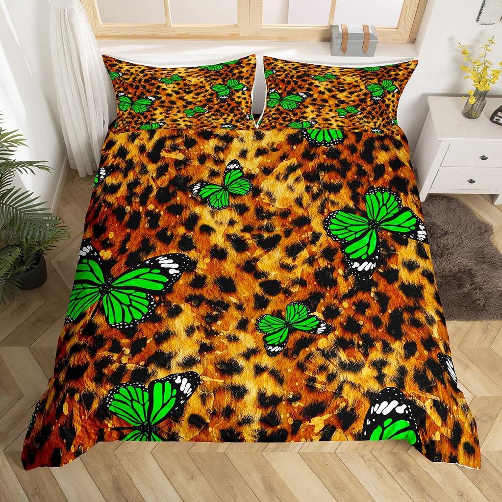 Комплект постельного белья с принтом гепарда King Queen, пододеяльник с бабочками, покрывало из меха животных, покрывало из полиэстера с принтом джунглей и дикой природы