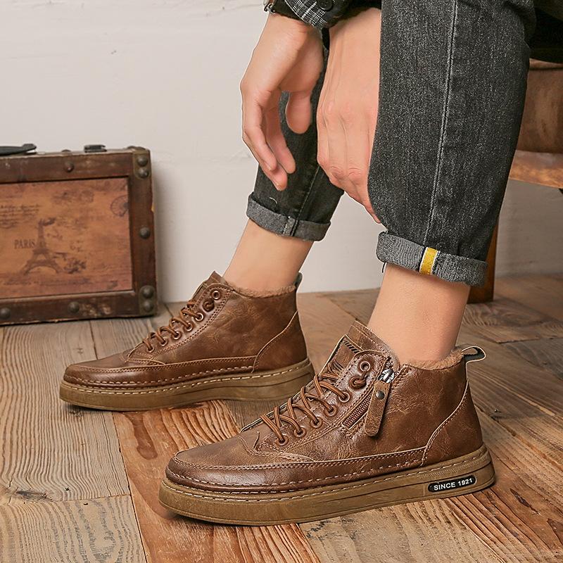 Men's Shoes Winter 2024 New High Top Martin Boots Plush Thickened Thermal Casual Shoes Versatile Work Cold Proof Cotton Shoes