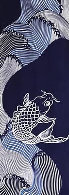 Некоторые no Anbo Тэнугуи ручной Карп на Текущей Токуока Сделано 35см x 100см (Японское полотенце) """Узорные волны, окрашенные вручную""" Темно-синий, Ручная окраска, 100% Хлопок, Ткань,