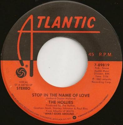 7-дюймовая пластинка HOLLIES Stop In The Name Of Love 789819 ATLANTIC 1983 США Рок Б/у