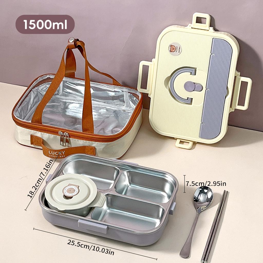 WORTHBUY Large Capacity 304 Stainless Steel Divided Lunch Box For Student Safe Heatable Portable Leak-proof Lunch Container Set