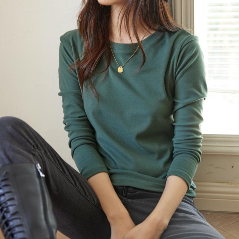 Осенне-зимняя женская однотонная рубашка с круглым вырезом, двухсторонняя, с пескоструйной обработкой, теплая, с высокой эластичной подкладкой, универсальная рубашка-основа