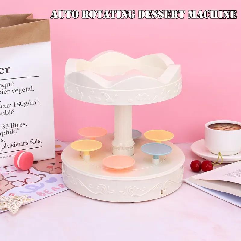 3 Model Cute Automatic Rotating Dessert Stand - Sushi Cake Display Plate Rack - Birthday Decoration Gifts - Revolving Food Serve
