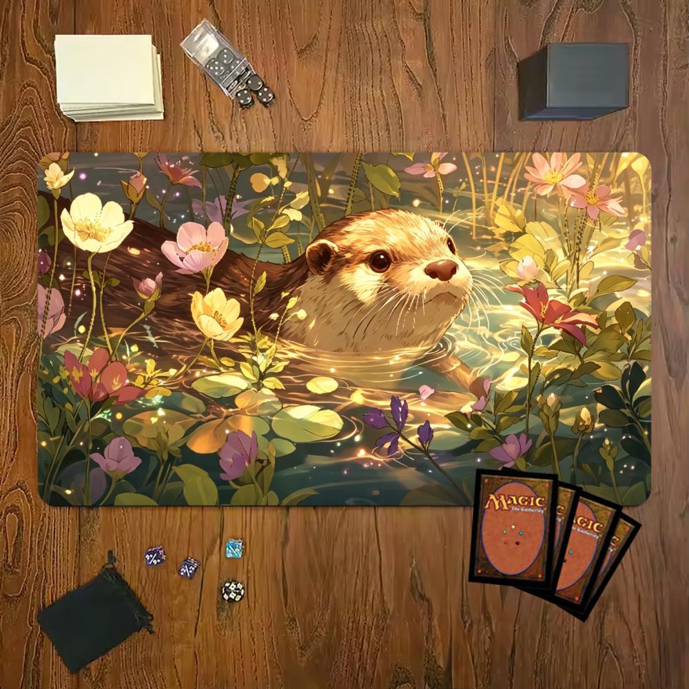 Cute Otter Pond Wildflower Gaming Mouse Pad Playmat Tcg Office Desk Mat For Work Game Pc Laptop Rug Carpet Mousepad