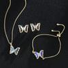 Butterfly Glass Material Romantic Jewelry Bracelet Necklace Earring Set for Women Wedding Dinner Dress Accessories