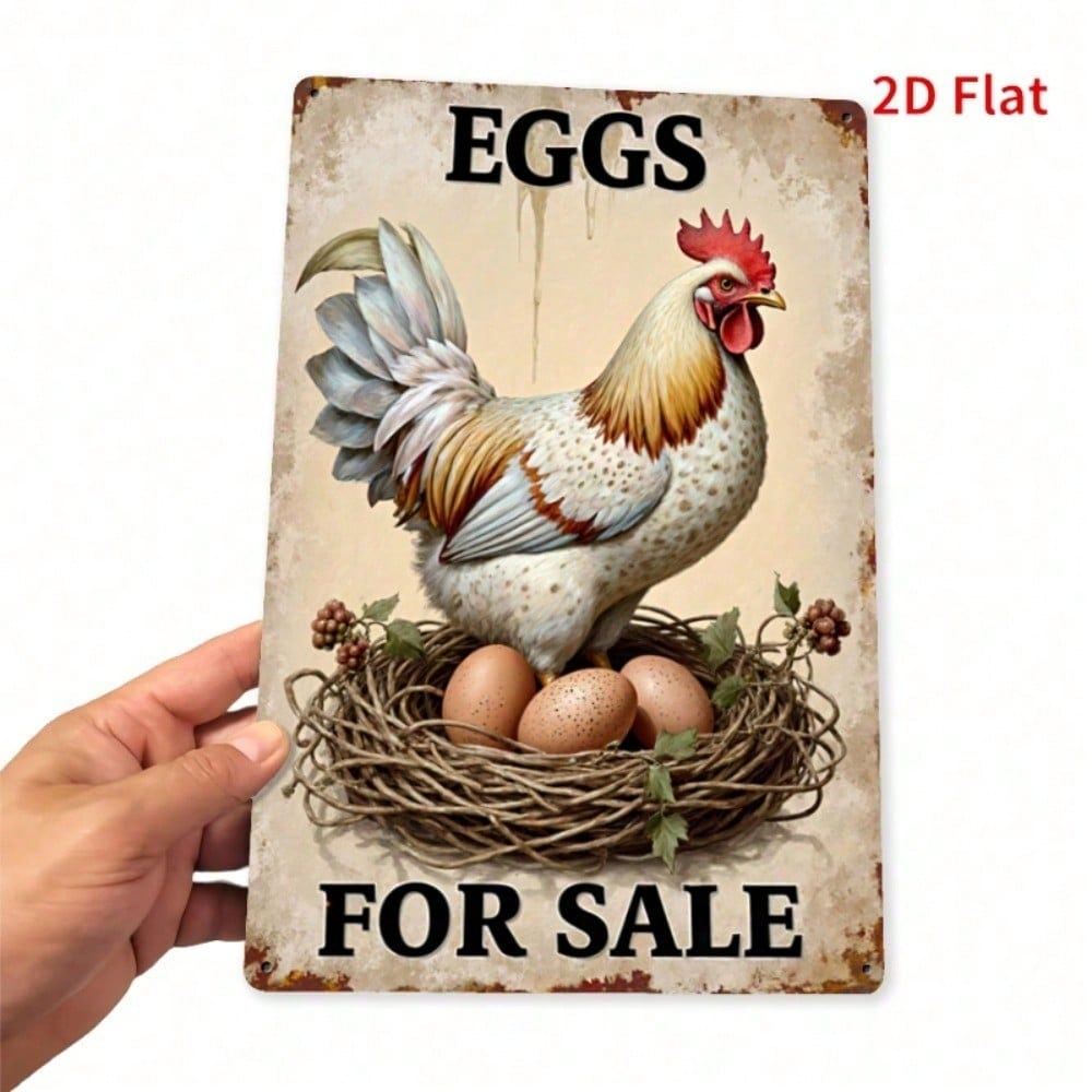 1pc Rooster Fresh Eggs Metal Sign, Rustic Farmhouse Iron Wall Decor, Waterproof Rustproof Hanging Plaque