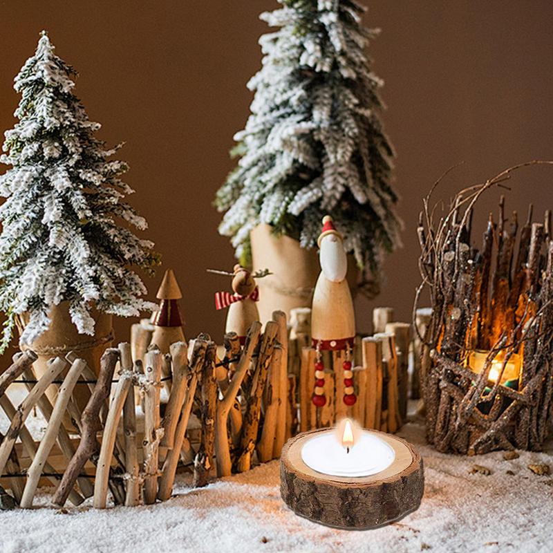 Wooden Tealight Candle Holders Rustic Small Candle Holders Compact Tree Branch Table Decor Candle Tree Stump Candlesticks For